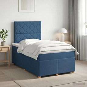 vidaXL Κρεβάτι box spring με στρώμα Μπλε 120 x 200 cm Ύφασμα