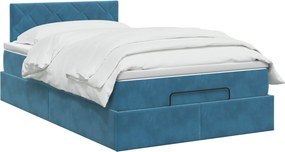 vidaXL Κρεβάτι Ottoman με Στρώμα και LED Σκούρο Μπλε 120 x 190 cm