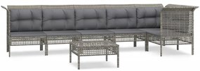 vidaXL Σαλόνι Κήπου 7 Τεμαχίων Γκρι από Συνθετικό Ρατάν με Μαξιλάρια