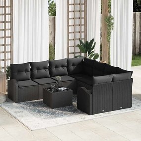 vidaXL Σετ Καναπέ Κήπου 9 pcs Μαύρο 55 x 55 x 37 εκ συνθετικό ρατάν