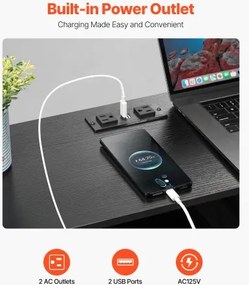 VEVOR 10 Fabric Drawer Dresser with Open Storage Shelf LED Lights &amp; Outlet Black