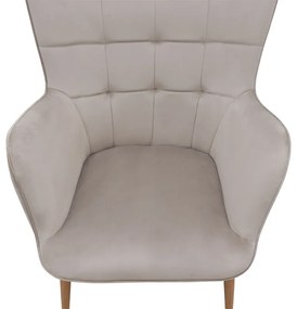 Πολυθρόνα - Μπερζέρα με υποπόδιο Lily Megapap μπεζ βελούδο - μεταλλικό πόδι χρώμα φυσικό 70x62x98εκ.