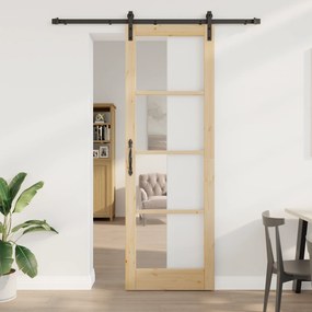 vidaXL Συρόμενη Πόρτα ORKDAL Σετ 2 Φυσική και μαύρη Ξύλο, Μέταλλο