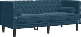 vidaXL Σετ Καναπέδων Chesterfield 2 Τεμαχίων με Στηρίγματα Μπλε Βελούδο