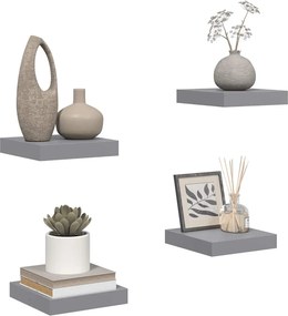 vidaXL Ράφια Τοίχου 4 τεμ. Γκρι 23x23,5x3,8 εκ. MDF