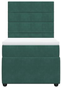 vidaXL Κρεβάτι Boxspring με Στρώμα Σκούρο Πράσινο 90x190 εκ. Βελούδινο