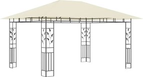 vidaXL Κιόσκι με Σήτα και Φωτάκια LED Κρεμ 4 x 3 x 2,73 μ.