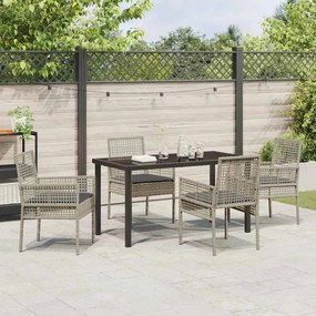 vidaXL Σέτ φαγητού για κήπο με μαξιλάρι 5 pcs Ανοιχτό γκρι Πολυ ράταν