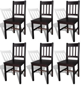 Καρέκλες Τραπεζαρίας 6 τεμ. Σκούρο Καφέ από Ξύλο Πεύκου