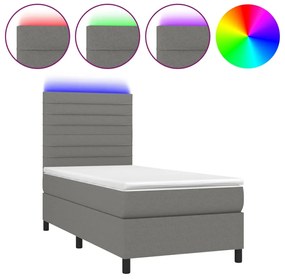 vidaXL Κρεβάτι Boxspring με Στρώμα &amp; LED Σκ.Γκρι 90x190 εκ. Υφασμάτινο