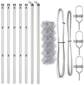 vidaXL Φράχτης από αλυσίδα με στήλες Ασημί 0.6 x 10 μ Ατσάλι