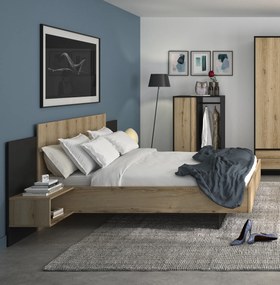 Insi Mimizan Κρεβάτι με δύο κρεμαστά κομοδίνα 235x206εκ. ( για στρώμα 140x200εκ. ) Helvezia Oak / Black 0041.GM05B