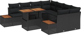 vidaXL Σετ Καναπέ Κήπου με αποθήκευση 9 pcs Μαύρο Πολυ ράταν