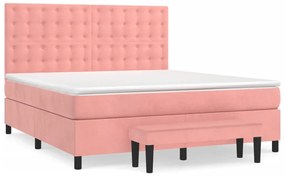 vidaXL Κρεβάτι Boxspring με Στρώμα Ροζ 160x200 εκ. Βελούδινο