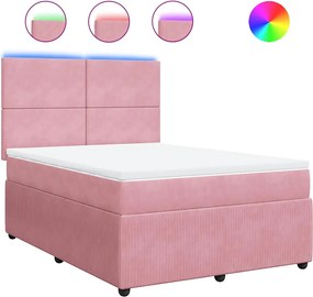vidaXL Κρεβάτι Boxspring με Στρώμα Ροζ 140x200 εκ. Βελούδινο
