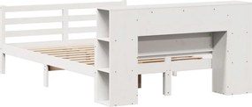 vidaXL Κρεβάτι Βιβλιοθήκη Χωρίς Στρώμα Λευκό 135x190 εκ Μασίφ Πεύκο