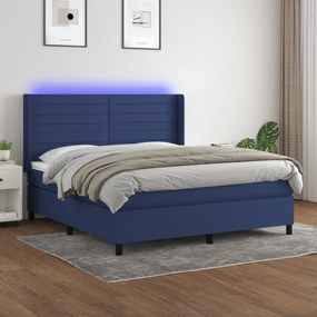 vidaXL Κρεβάτι Boxspring με Στρώμα & LED Μπλε 180x200 εκ. Υφασμάτινο