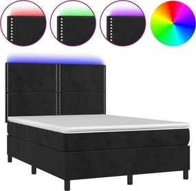 vidaXL Κρεβάτι Boxspring με Στρώμα &amp; LED Μαύρο 140x200 εκ. Βελούδινο