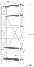 Βιβλιοθήκη Ανθρακί / Μαύρο PRIBE 50x30x180