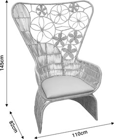 Πολυθρόνα Jake Inart με μπεζ μαξιλάρι-φυσικό rattan 110x86x145εκ