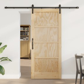vidaXL Συρόμενη Πόρτα με Σετ Εξαρτημάτων 86x198.5 cm Συμπαγές Ξύλο Πεύκου