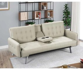 Καναπές/Κρεβάτι WELLS Pu Μπεζ 188x82x80cm Bed:168x100x36cm