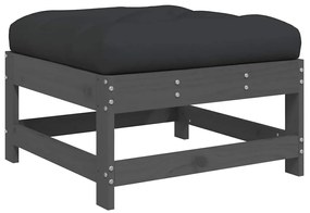 vidaXL Υποπόδιο Κήπου Γκρι από Μασίφ Ξύλο Πεύκου με Μαξιλάρι