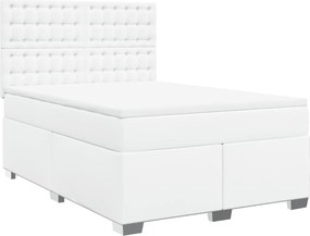 vidaXL Κρεβάτι Boxspring με Στρώμα Λευκό 140x200εκ.από Συνθετικό Δέρμα