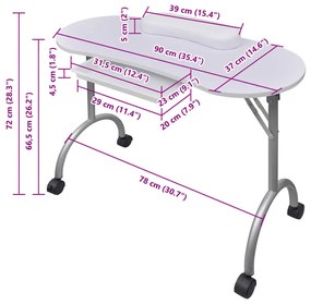 vidaXL Αναδιπλούμενο Τραπέζι Μανικιούρ με Ροδάκια Λευκό