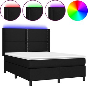 vidaXL Κρεβάτι Boxspring με Στρώμα &amp; LED Μαύρο 140x200 εκ. Υφασμάτινο