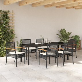 vidaXL 7 Τεμαχίων Σετ Τραπεζαρίας Κήπου με Μαξιλάρια Μαύρο Πολυ Ρατάν