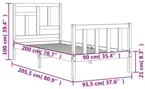 Σκελετός Κρεβατιού Χωρίς Στρώμα 90x200 εκ Μασίφ Ξύλο Πεύκου - Καφέ