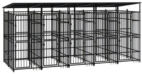Κλουβί Σκύλου Εξωτερικού Χώρου με Οροφή 9,22 μ² από Ατσάλι - Μαύρο