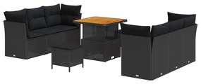 Σετ Καναπέ Κήπου με μαξιλάρι 9 pcs Μαύρο συνθετικό ρατάν