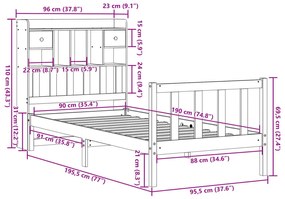 Κρεβάτι Βιβλιοθήκη Χωρίς Στρώμα 90x190 εκ Μασίφ Ξύλο Πεύκου - Καφέ