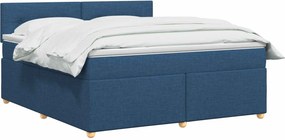 vidaXL Κρεβάτι box spring με στρώμα Μπλε 180 x 200 cm Ύφασμα