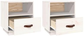 vidaXL Κομοδίνα 2 τεμ. Λευκό 40x34x45 εκ. από Μασίφ Ξύλο Πεύκου
