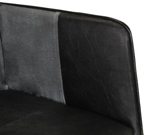 Πολυθρόνα Μαύρη από Γνήσιο Δέρμα &amp; Καραβόπανο με Υποπόδιο - Μαύρο