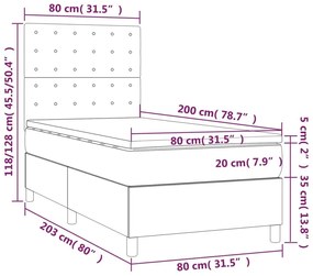 Κρεβάτι Boxspring με Στρώμα Σκούρο Γκρι 80x200 εκ. Βελούδινο - Γκρι