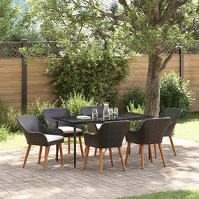 vidaXL Σέτ φαγητού για κήπο με μαξιλάρι 7 pcs Μαύρο συνθετικό ρατάν