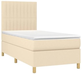 Κρεβάτι Boxspring με Στρώμα &amp; LED Κρεμ 90x190 εκ. Υφασμάτινο - Κρεμ