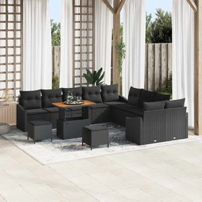 vidaXL Σετ Καναπέ Κήπου με μαξιλάρι 13 pcs Μαύρο Πολυ ράταν