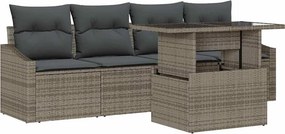 vidaXL Σετ Καναπέ Κήπου με αποθήκευση 5 pcs Γκρι Πολυ ράταν