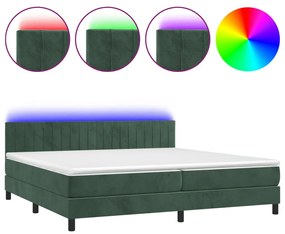 ΚΡΕΒΑΤΙ BOXSPRING ΜΕ ΣΤΡΩΜΑ &amp; LED ΣΚ. ΠΡΑΣΙΝΟ 200X200ΕΚ ΒΕΛΟΥΔΟ 3134546