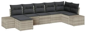 vidaXL Σετ Καναπέ Κήπου με μαξιλάρι 7 pcs Ανοιχτό γκρι Πολυ ράταν