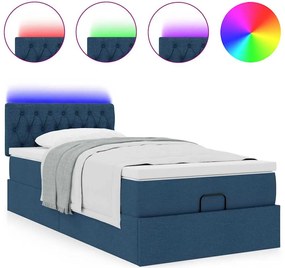 vidaXL Οθωμανικό κρεβάτι με στρώμα &amp; LEDs Μπλε 90x200 cm Ύφασμα