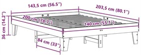 Σκελετός Κρεβατιού Χωρίς Στρώμα Καφέ 140x200 Μασίφ Ξύλο Πεύκου - Καφέ