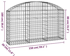 Συρματοκιβώτιο Τοξωτό 150x30x80/100εκ. από Γαλβανισμένο Χάλυβα - Ασήμι