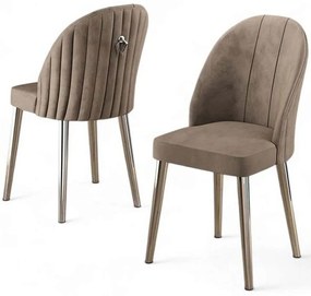 Καρέκλα Mara Babyface (Σετ 4Τμχ) 240CHR1753 45x42x91cm Cappuccino-Chrome Μέταλλο,Ύφασμα