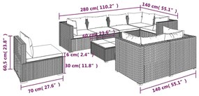 vidaXL Σαλόνι Κήπου Σετ 9 Τεμαχίων Καφέ Συνθετικό Ρατάν με Μαξιλάρια